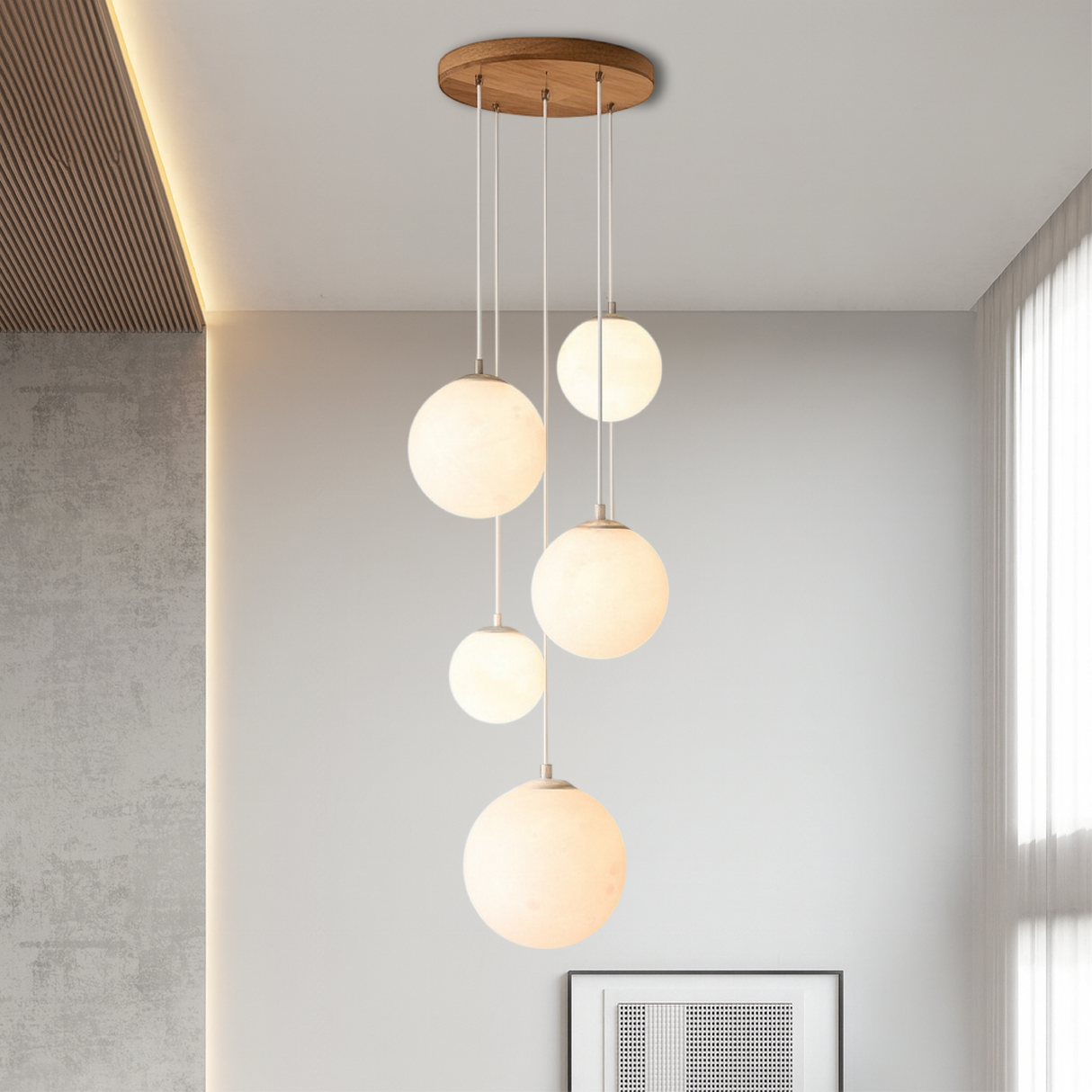 Scandinavian Staircase Chandelier Floating Glass Sphere Cluster - Product example