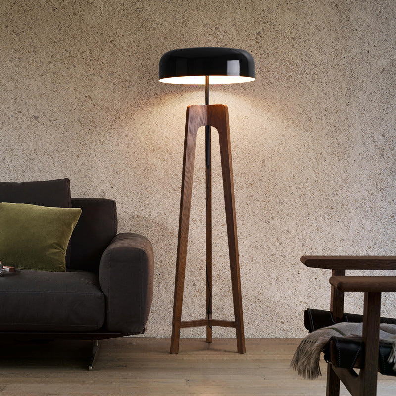 Modern Floor Lamp Walnut Tripod Base with Black Dome Shade - Product detail 5