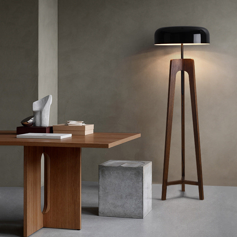 Modern Floor Lamp Walnut Tripod Base with Black Dome Shade - Product detail 6