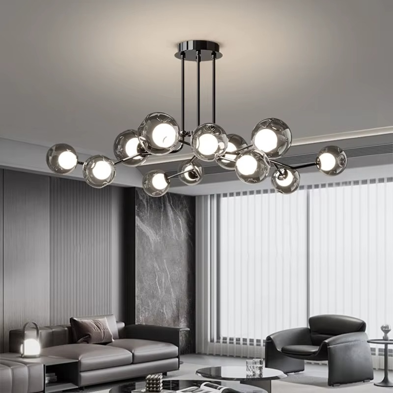 Modern Glass Ceiling Light Smoke Globe Cluster Design - Detailed view