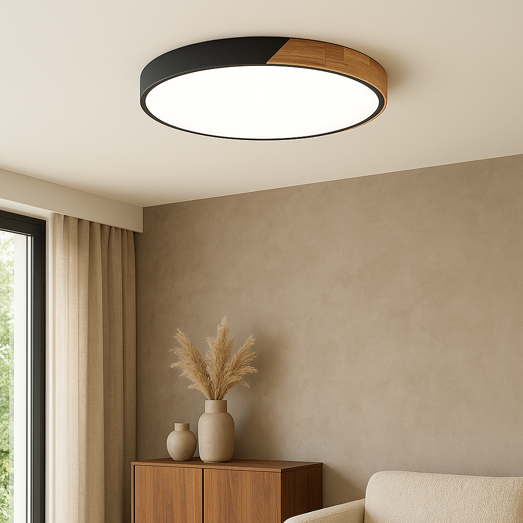 Nordic Ceiling Light Wood and Black Metal Design - Product showcase