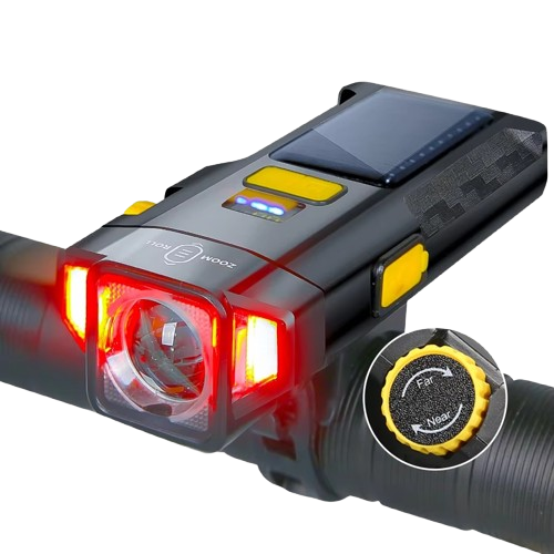 Solar USB Bike Light  High Power LED with Red COB Safety Lighting - Product showcase