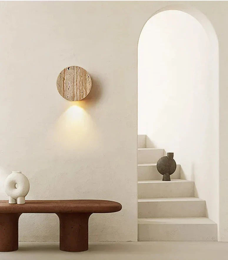 Modern Travertine Wall Light Natural Stone Round Sconce - Product detail 5