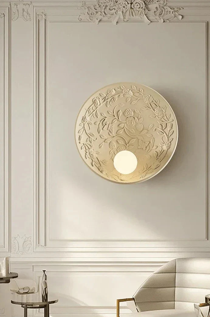 French Imperial Wall Lamp Embossed Leaf Pattern Round Sconce - Product detail 7