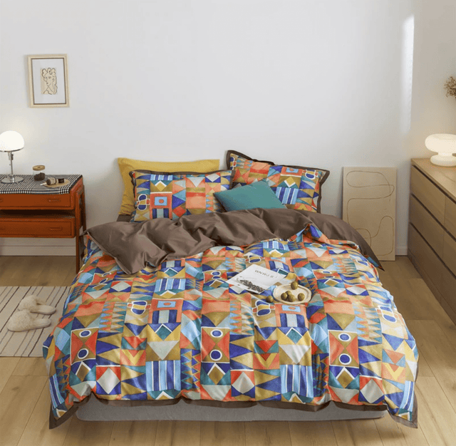 Geometric Cotton Duvet Set  Modern Egyptian Pattern Design - Product showcase