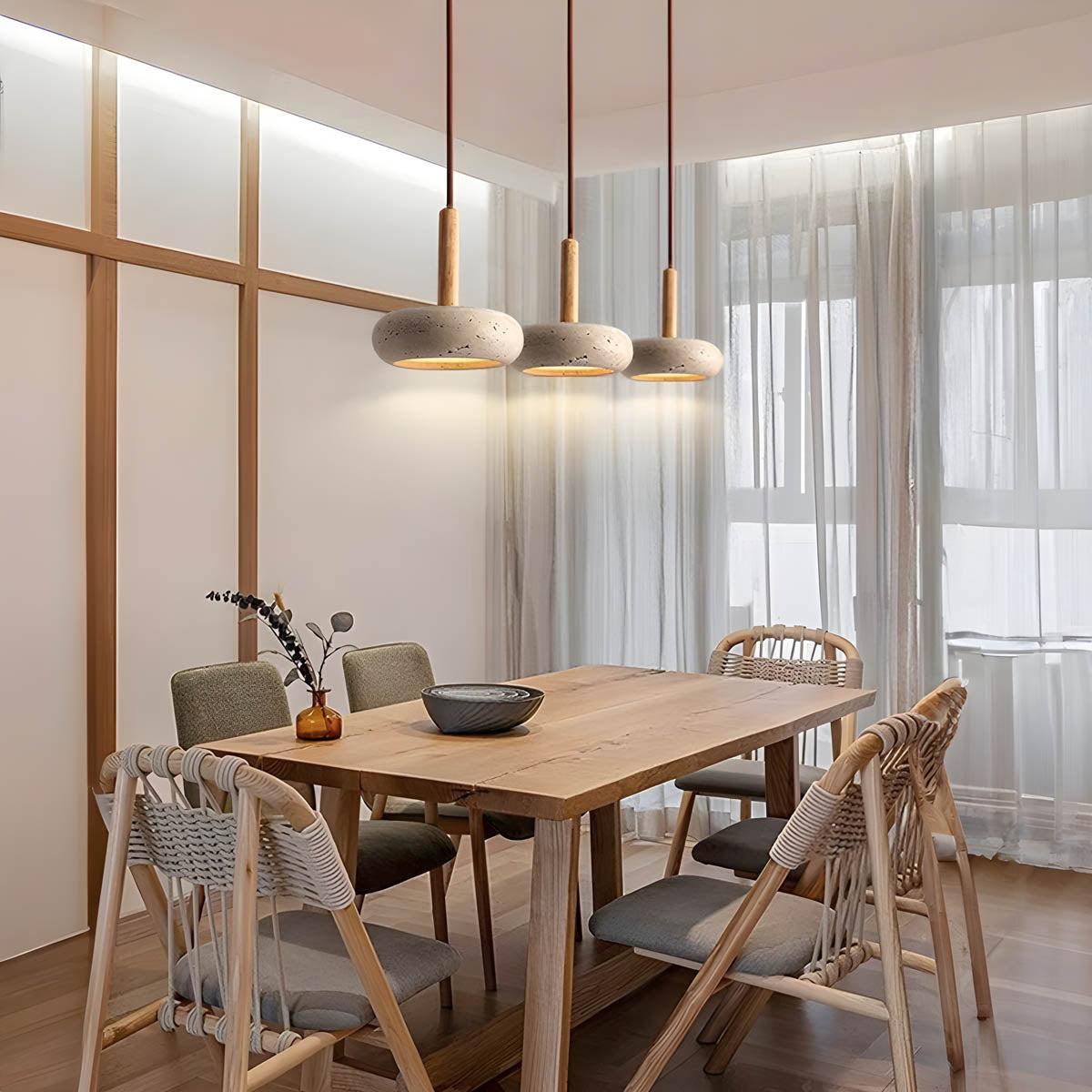 Natural Stone Pendant Light Yellow Travertine With Wood Accent - Product detail 6