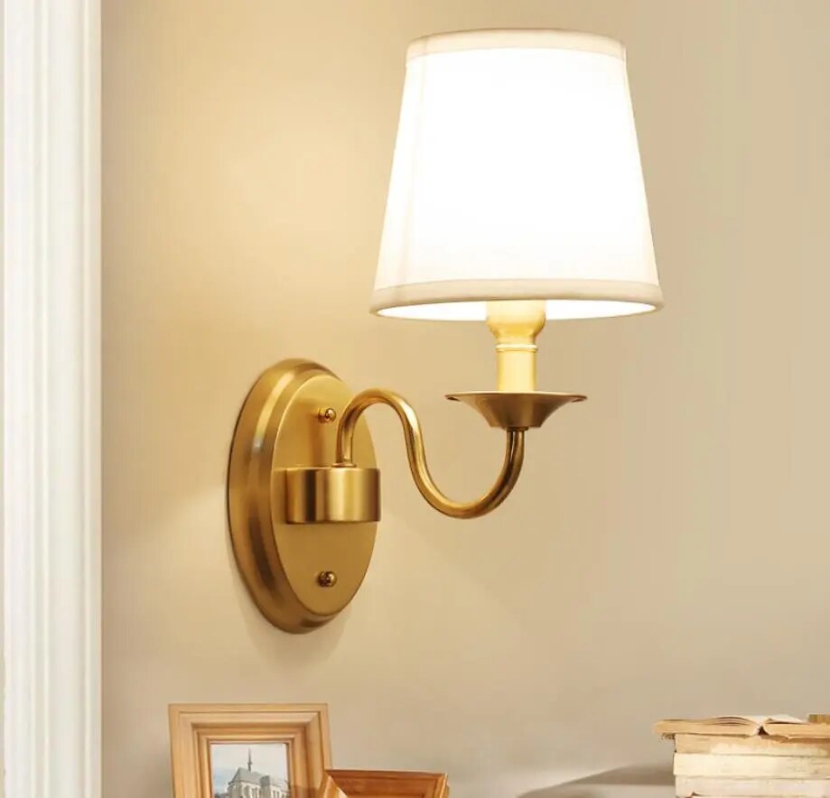 Classic Wall Sconce Curved Brass Arm With Fabric Shade - Product detail 4