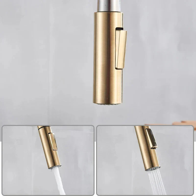 Modern Kitchen Faucet Brushed Gold Pull Down Sprayer - Detailed view