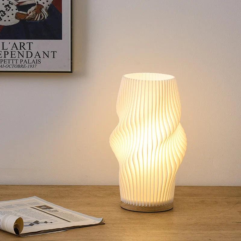 French Cream Table Lamp Pleated Wave Design - Detailed view