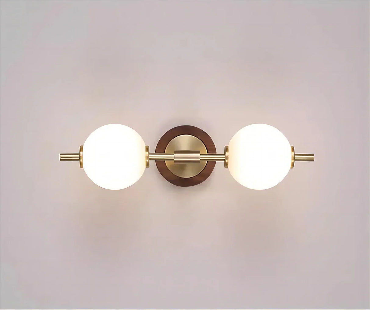 Modern Dual Globe Wall Light Brass Wood Accent Design - Product detail 10
