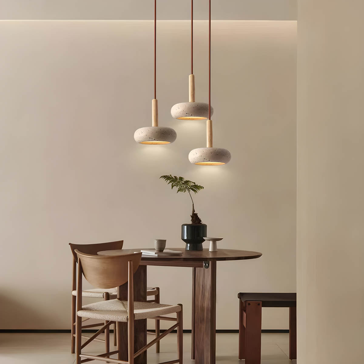 Natural Stone Pendant Light Yellow Travertine With Wood Accent - Product detail 8