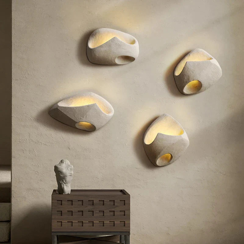 Minimalist Wall Sconce Sculptural Cement Design - Detailed view