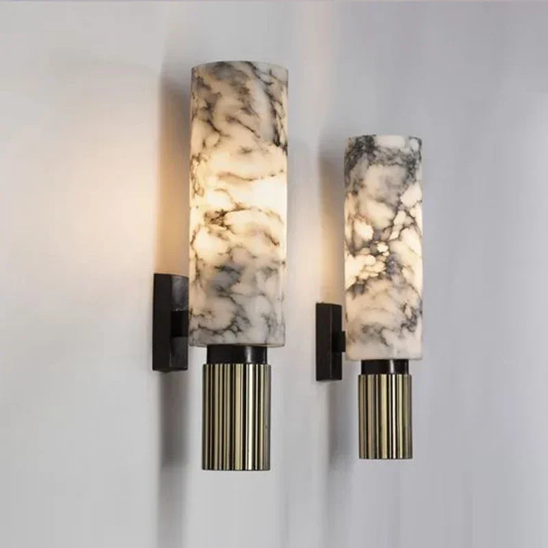Luxury Marble Wall Lamp Copper Accent Cylinder Design - Detailed view