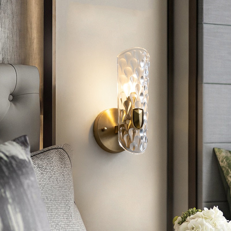 Modern Wall Sconce Crystal Glass with Gold Base - Detailed view