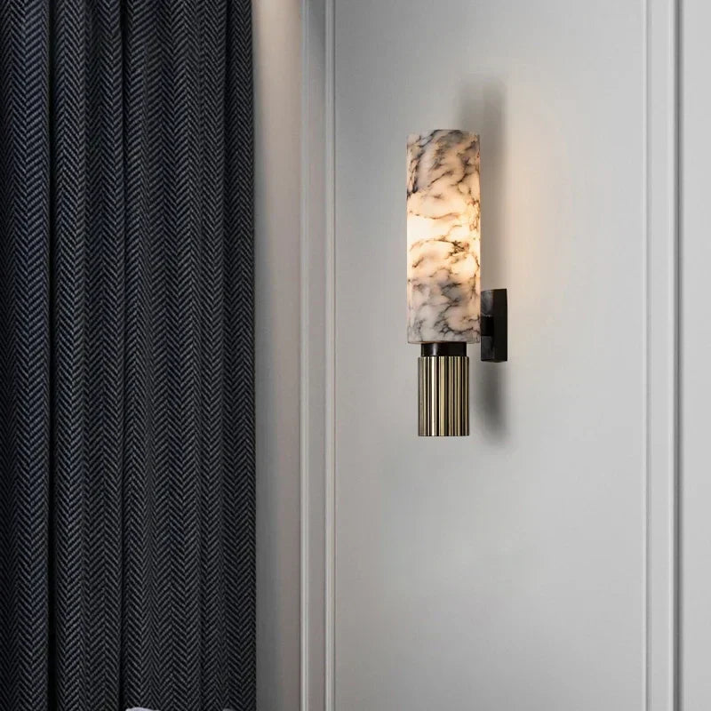Luxury Marble Wall Lamp Copper Accent Cylinder Design - Product example