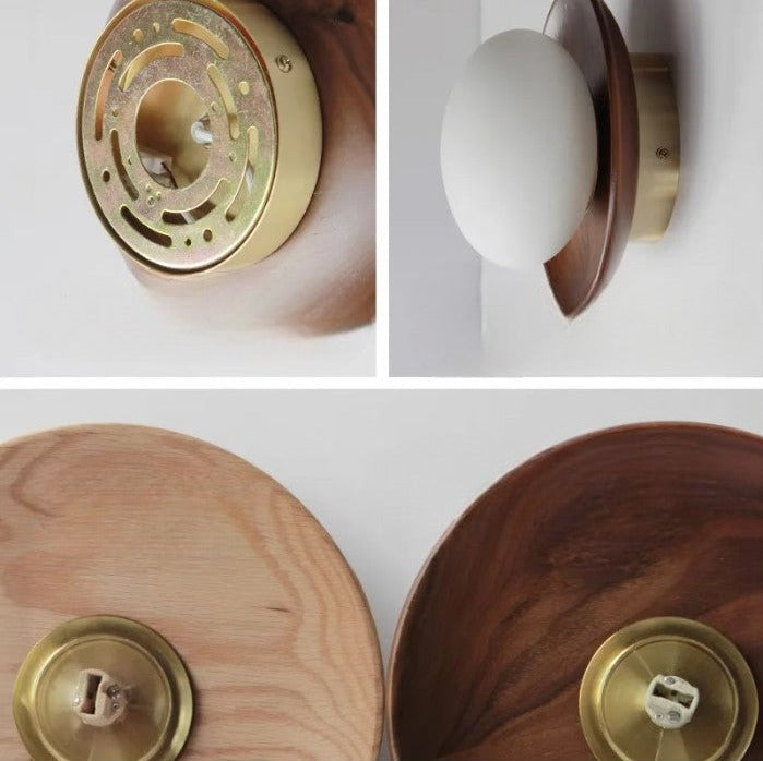 Modern Wall Light Walnut Wood Base with Glass Globe - Product detail 9