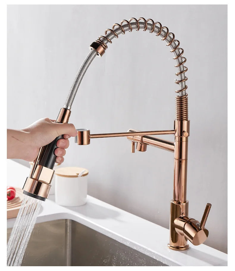 Professional Kitchen Faucet Spring Pull Down Design Gold Brass Finish - Product detail 11