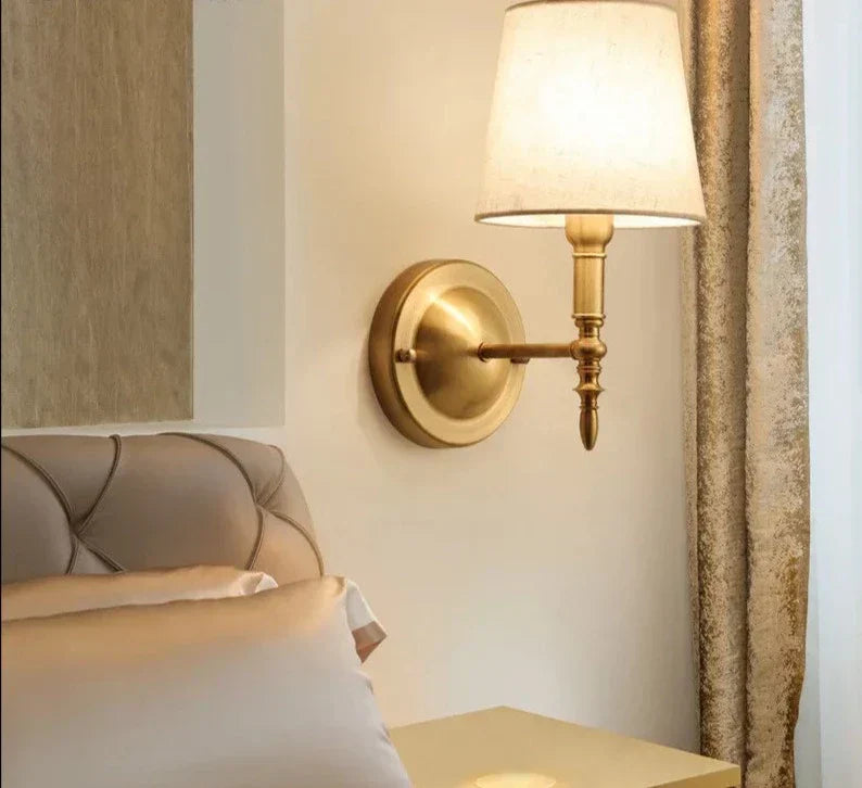 Classic Wall Sconce Brushed Gold With Linen Shade - Detailed view