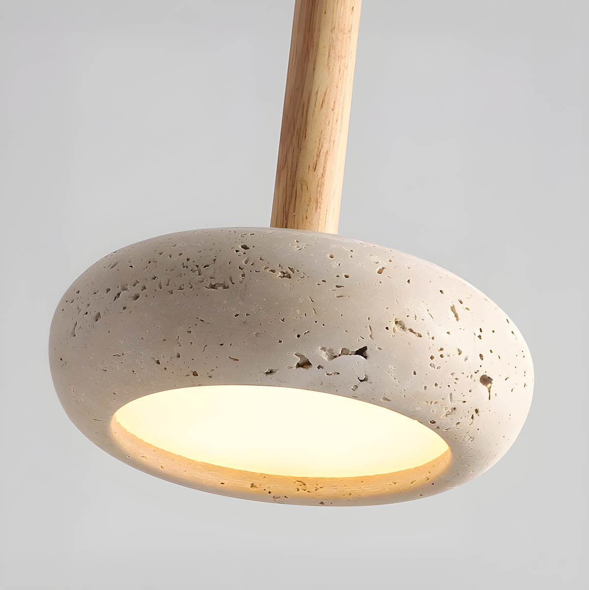 Natural Stone Pendant Light Yellow Travertine With Wood Accent - Product detail 11