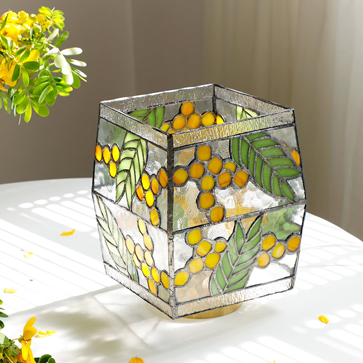 Botanical Table Lamp Stained Glass Seed Pattern - Product example