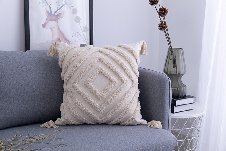 Tufted Throw Pillow Covers  Geometric Cotton With Tassels - Product detail 8