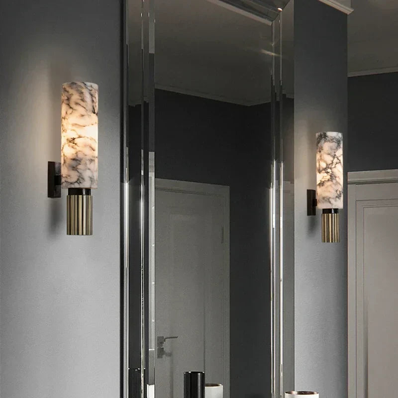 Luxury Marble Wall Lamp Copper Accent Cylinder Design - Product detail 4