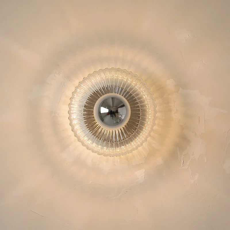 Vintage Glass Wall Lamp Ribbed Dome Shade With Chrome Accent - Product example