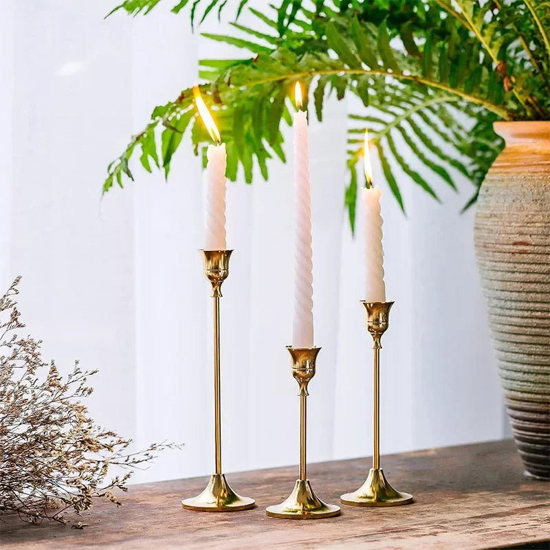Classic Taper Candle Holders  Brass Finish Set of 3 - Product example