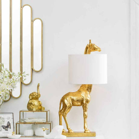 Safari Table Lamp  Gold Giraffe Design with White Shade - Detailed view
