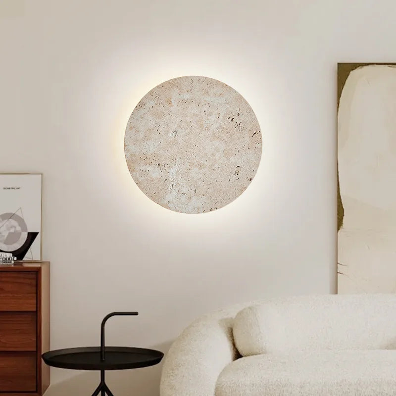 Round Travertine Wall Light Natural Stone LED Sconce - Product example