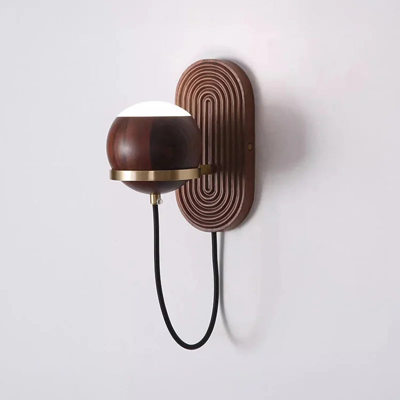 Modern Spherical Wall Lamp Walnut Wood Globe Design - Product detail 6