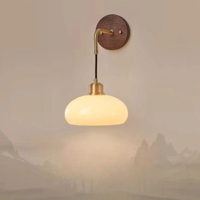 Modern Wall Lamp Walnut Wood Brass Fixture - Detailed view