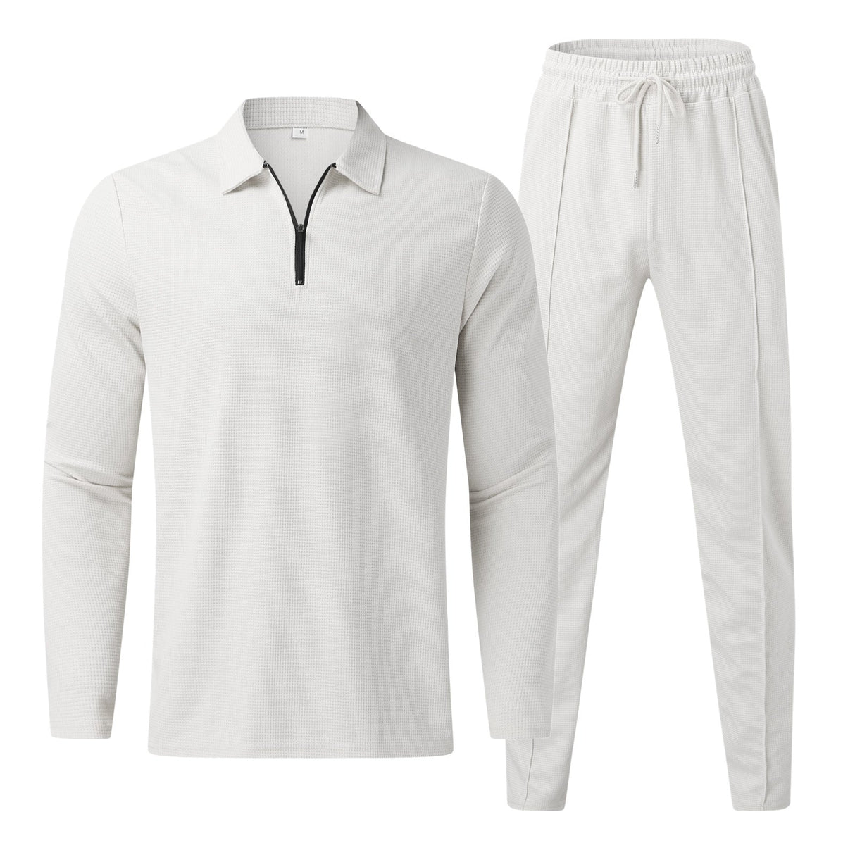 Mens Loungewear Set  Textured Waffle Knit Quarter-Zip Design - Product detail 4