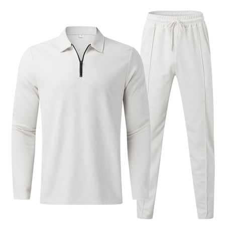 Mens Loungewear Set  Textured Waffle Knit Quarter-Zip Design - Product detail 4