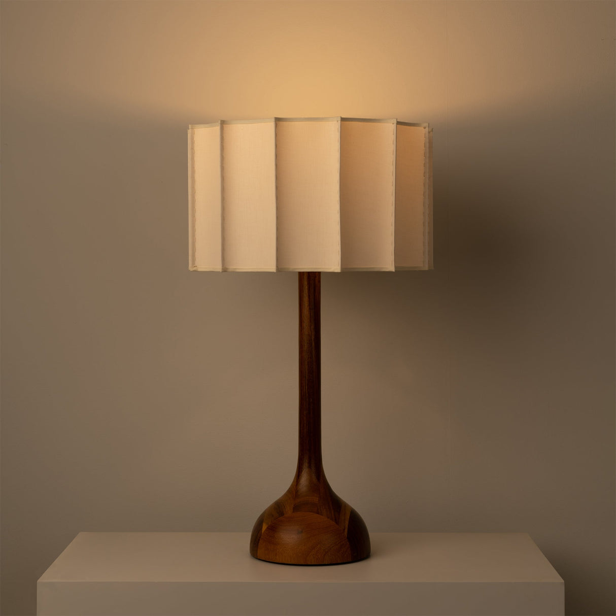 Modern Table Lamp Walnut Wood Base with Pleated Shade - Product detail 12