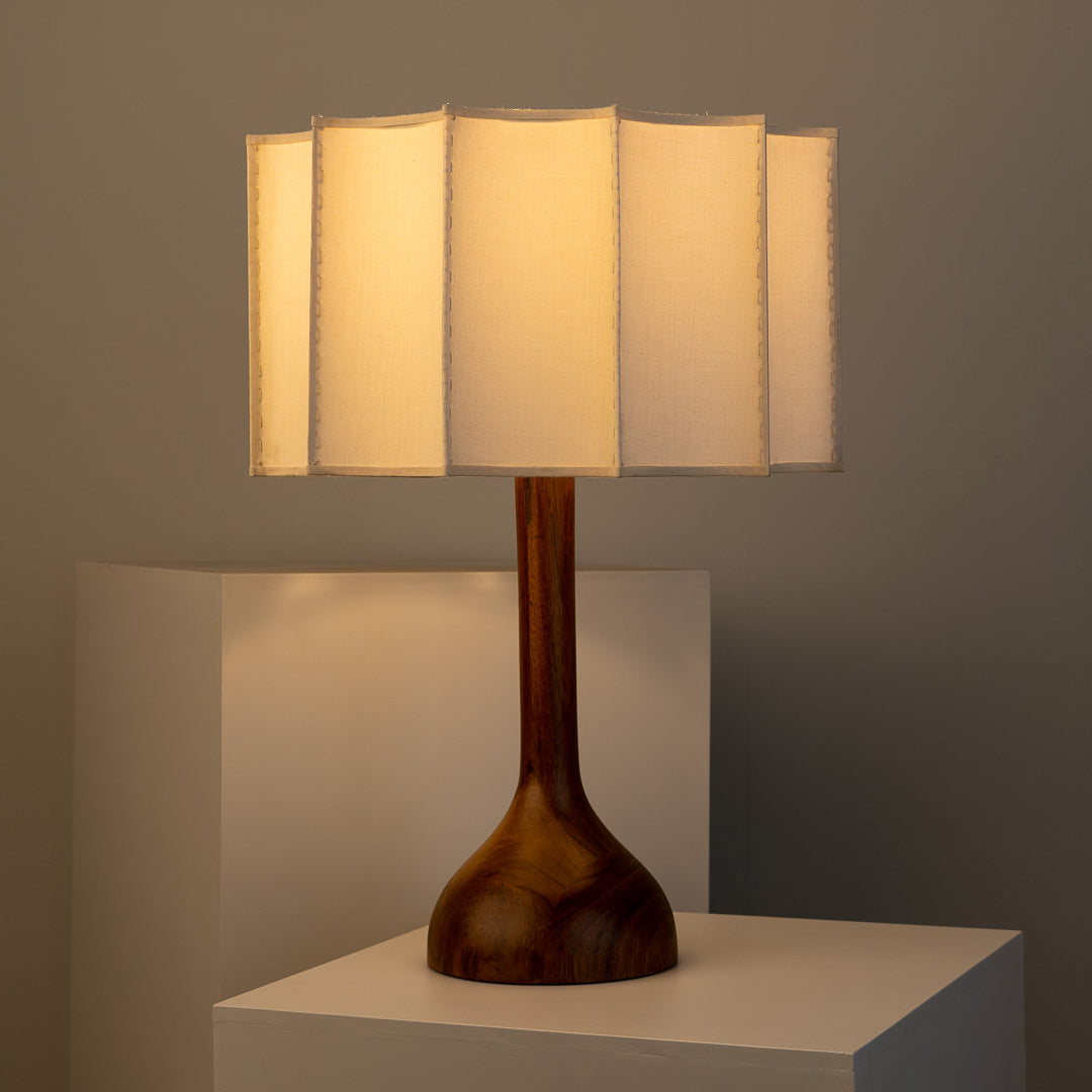 Modern Table Lamp Walnut Wood Base with Pleated Shade - Product detail 13