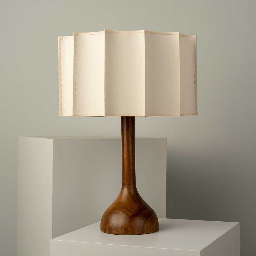 Modern Table Lamp Walnut Wood Base with Pleated Shade - Product detail 14