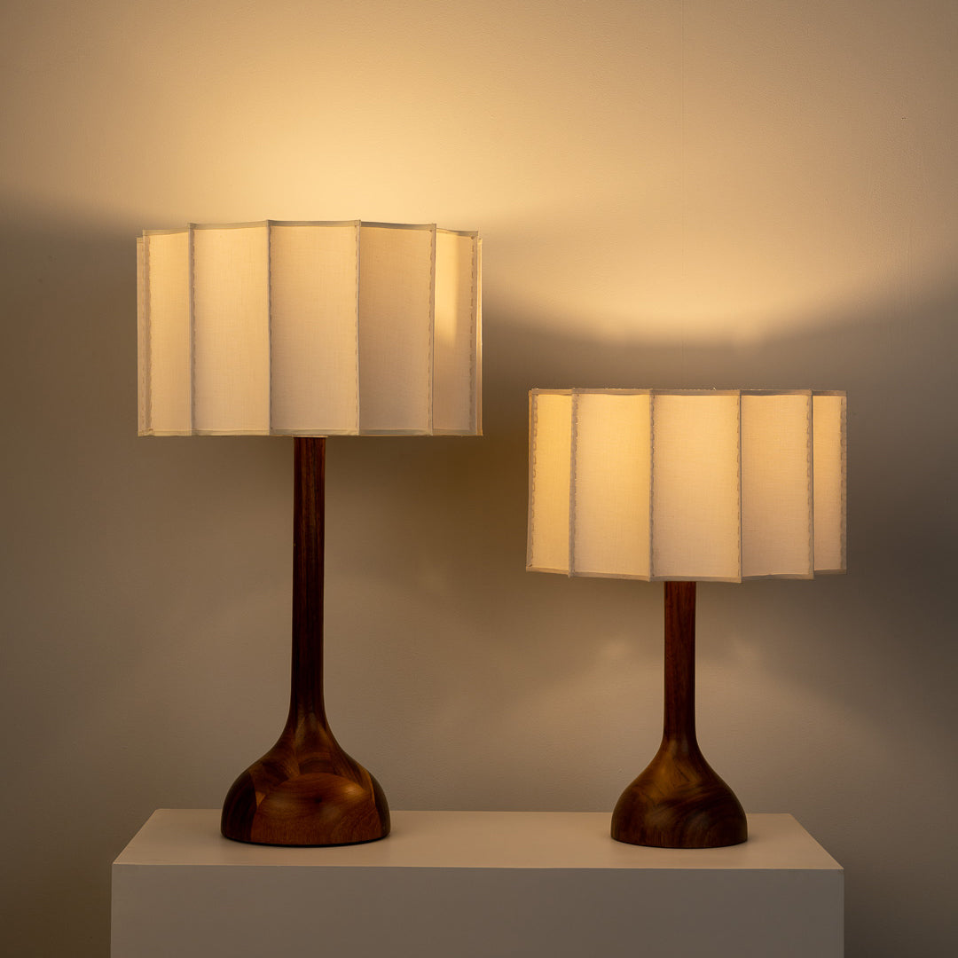 Modern Table Lamp Walnut Wood Base with Pleated Shade - Product detail 11