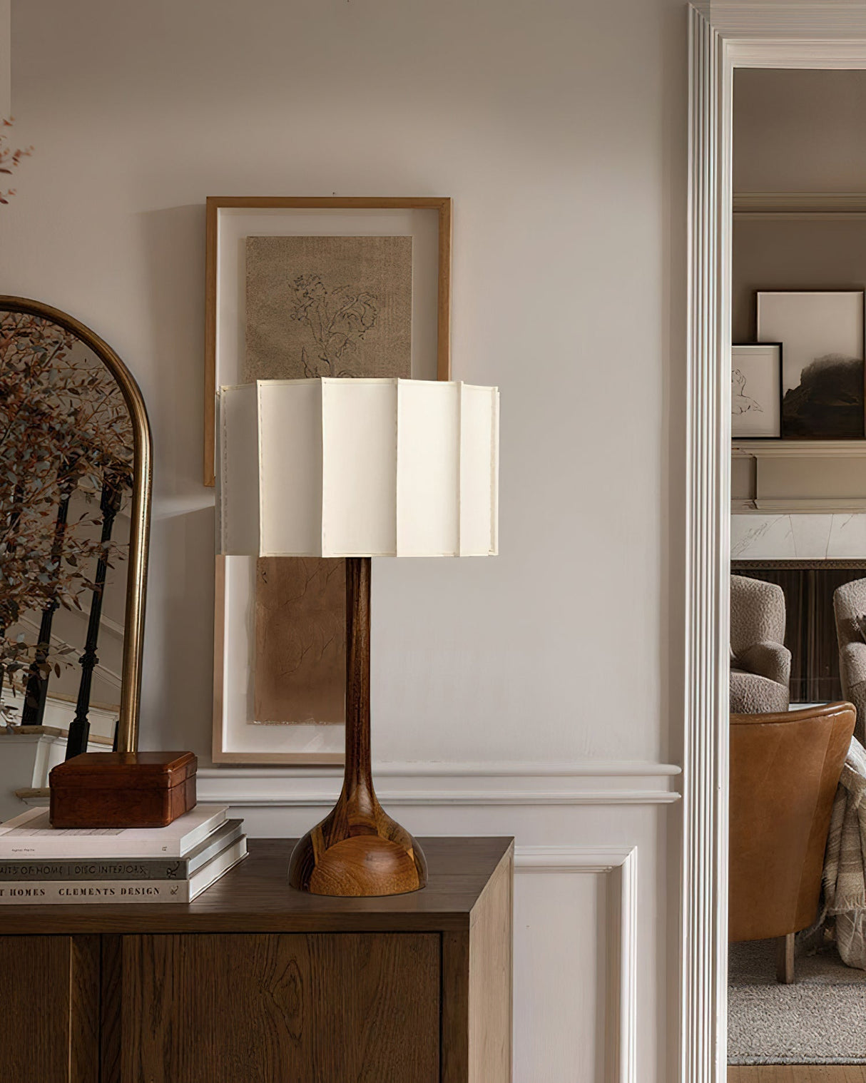 Modern Table Lamp Walnut Wood Base with Pleated Shade - Product detail 8