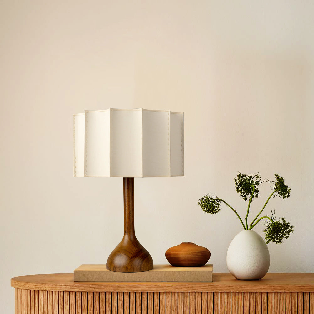 Modern Table Lamp Walnut Wood Base with Pleated Shade - Product detail 5