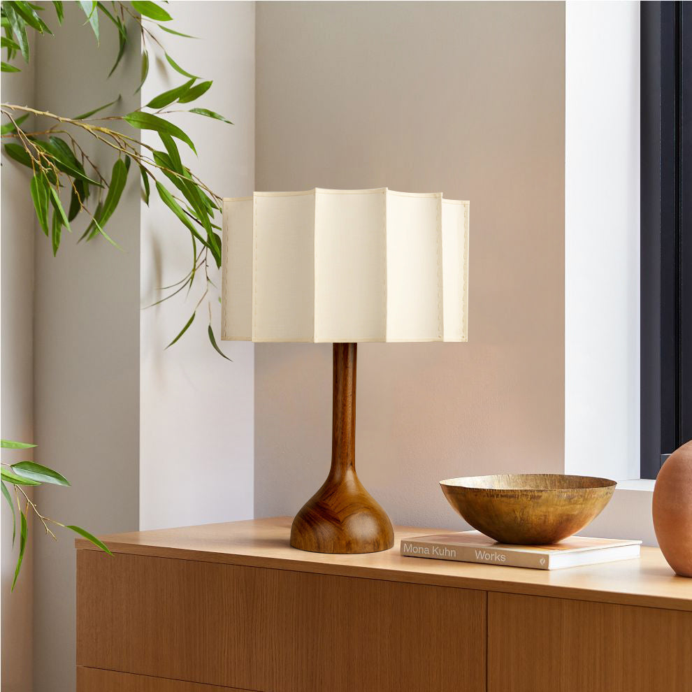 Modern Table Lamp Walnut Wood Base with Pleated Shade - Product example