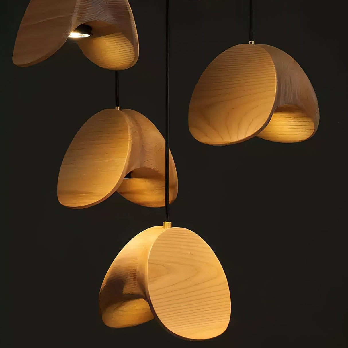 Modern Wooden Pendant Light  Multi-Head Cluster Design - Detailed view