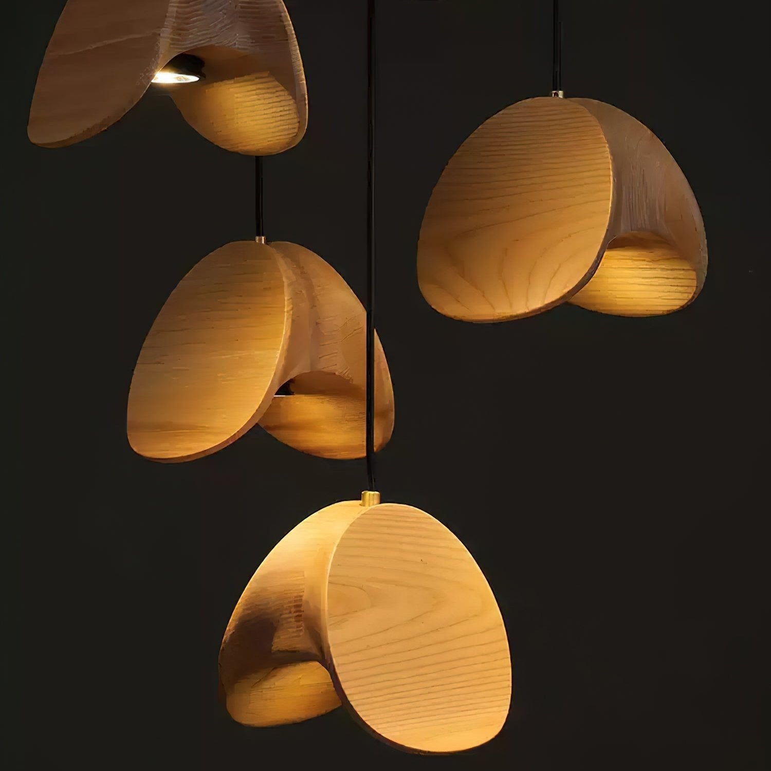 Modern Wooden Pendant Light  Multi-Head Cluster Design - Detailed view