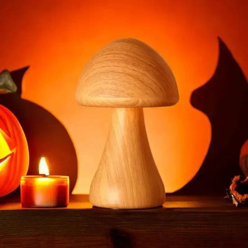 Wooden Mushroom Night Light  Touch Control LED Lamp - Detailed view