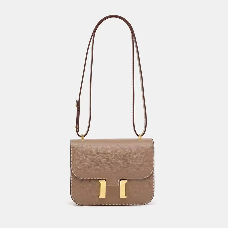 Classic Leather Crossbody Bag Gold Hardware Square Design - Product showcase