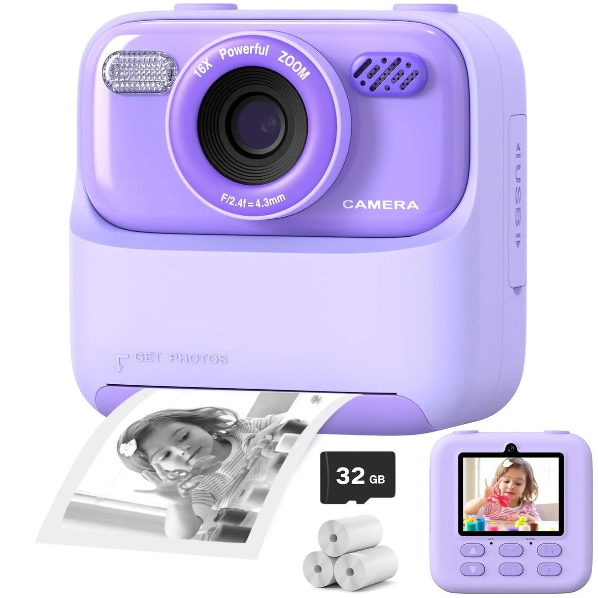 Kids Instant Camera HD Photo Printing with 32GB Storage - Product showcase