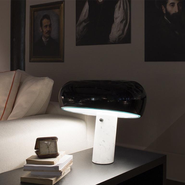 Modern Marble Table Lamp Carrara Base Black Dome Shade - Product detail 9