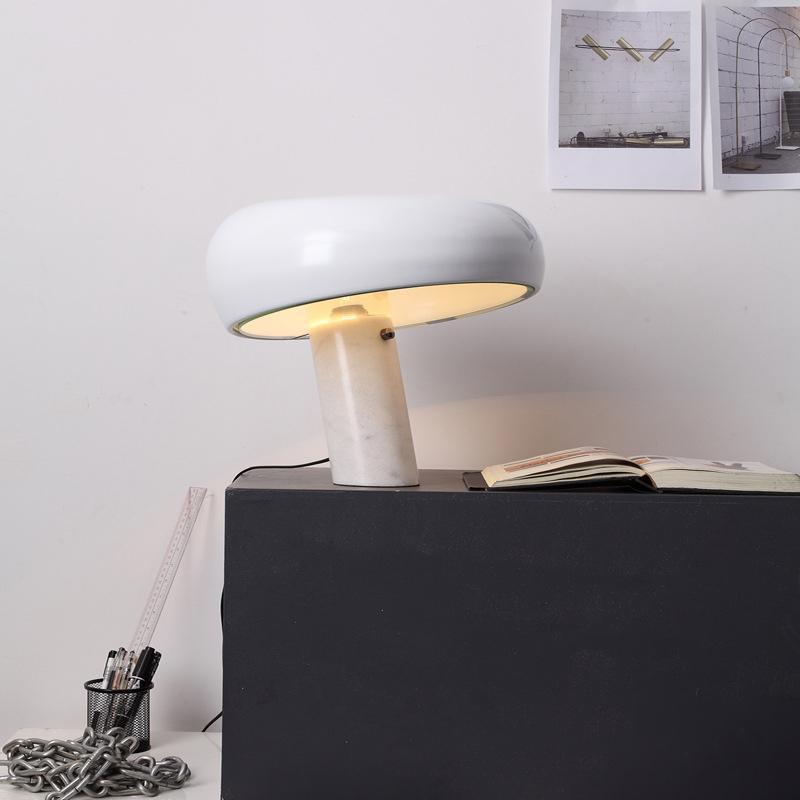 Modern Marble Table Lamp Carrara Base Black Dome Shade - Product detail 6