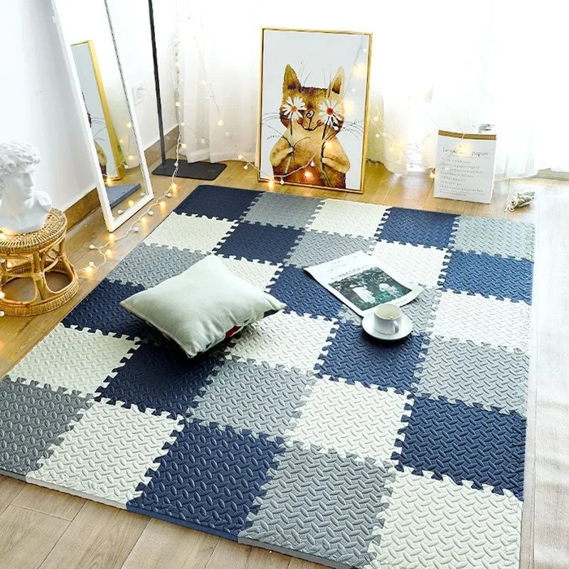Modern Foam Play Mat Blue Gray Checkerboard Pattern - Detailed view