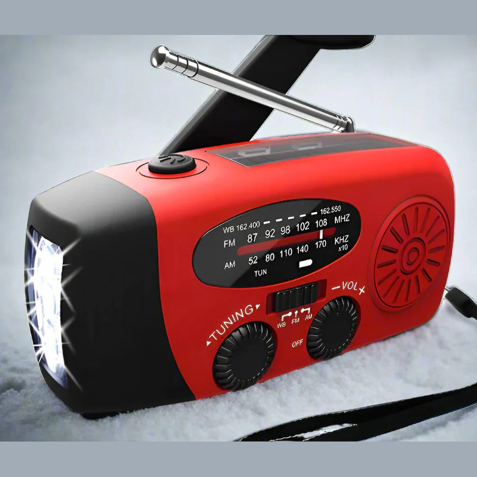 Emergency Solar Radio Hand Crank Power Bank with LED Flashlight - Product showcase
